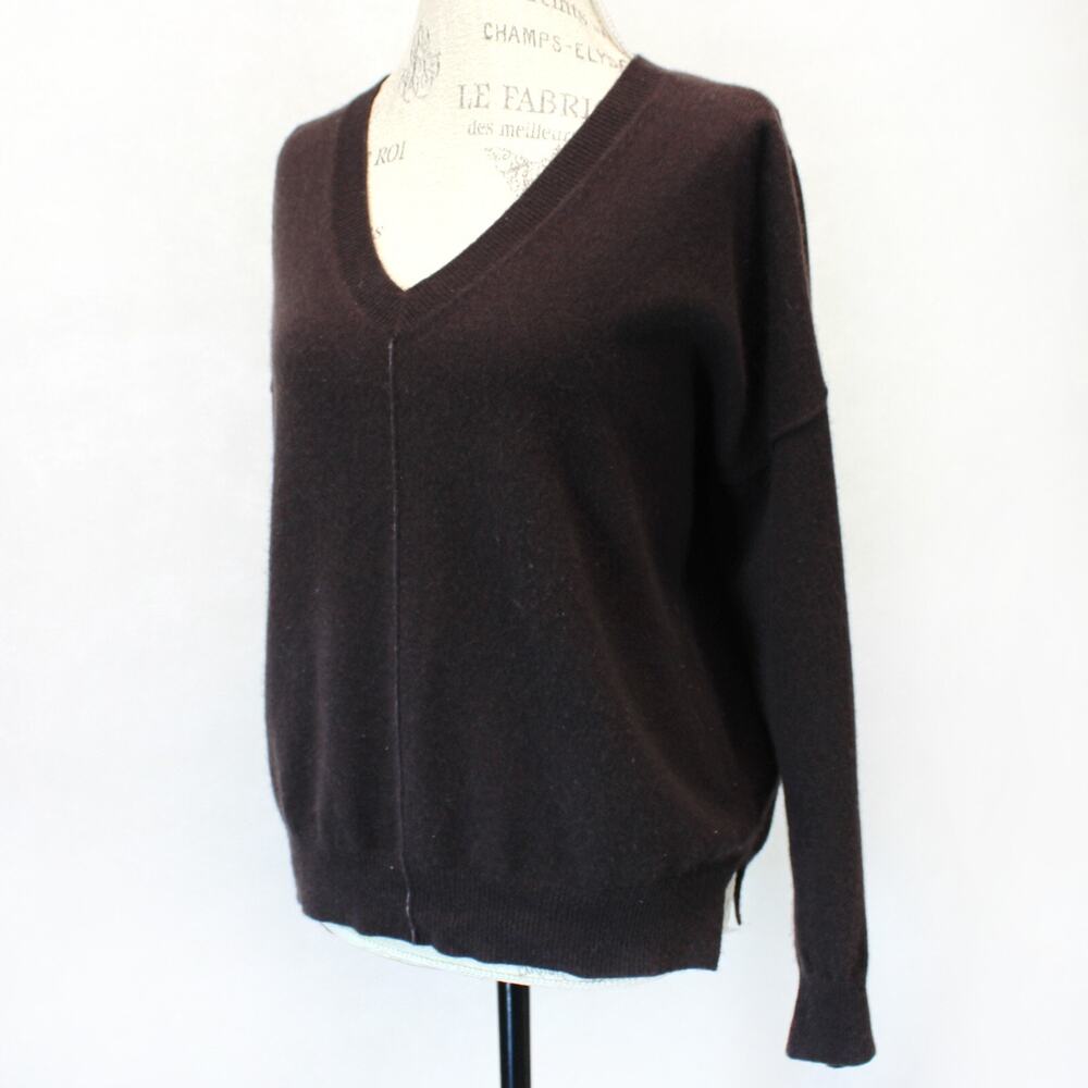 Allude 2-ply 100% cashmere boxy brown V-neck sweater Minimalist Large Italy